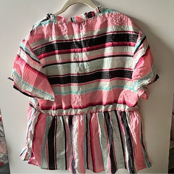 Lane Bryant bright stripe ruffle split blouse size 26 - Picture 6 of 6